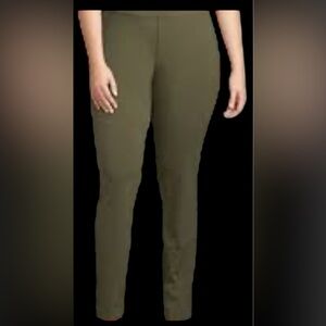 INC olive green skinny leg  high rise wide smoothing waistband pull on pants